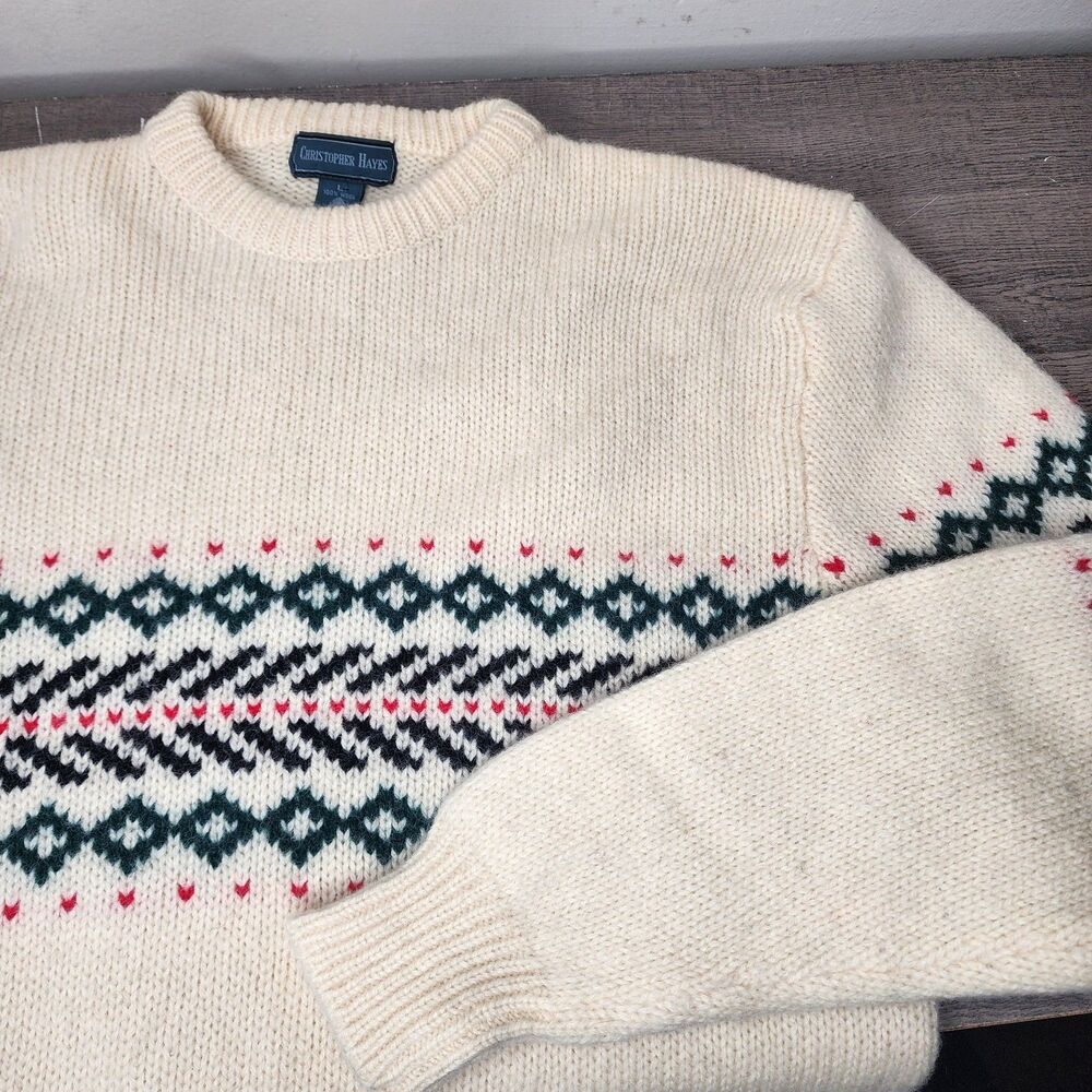 Vtg Christopher Hayes Wool Knit Sweater Fair Isle Nordic Intarsia Mens Large - Picture 7 of 10